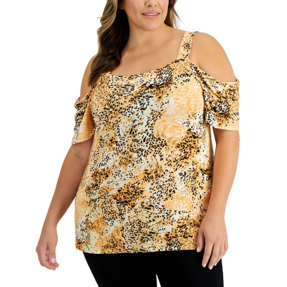 JM Collection Plus Size Cheetah On The Move Top